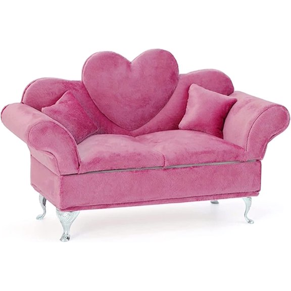 Fymlhomi Jewelry Box Couch Pink Dollhouse Velvet Sofa Flip Open Compartments Jewelry Display Storage Case for Ring Earrings Necklace Bracelet