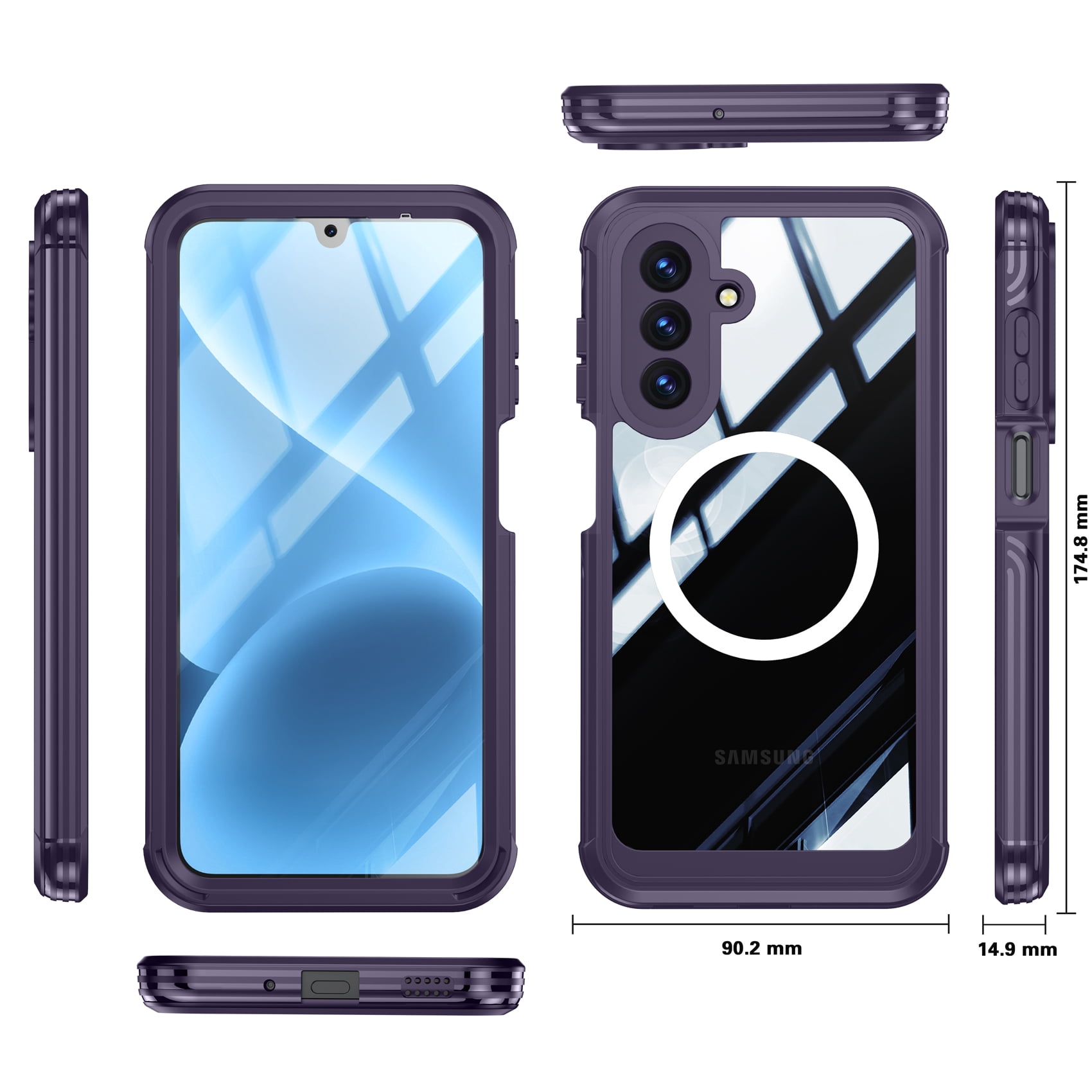 for Samsung Galaxy A17 5G Case, Magnetic Wireless Charger Full-Body Protection Shockproof Rugged Clear Bumper Frame Case Cover with Built-in Screen Protector for Samsung Galaxy A17 5G, Purple