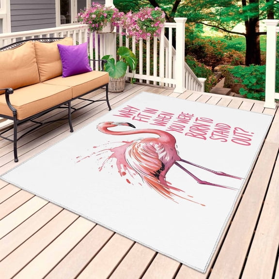 Pink Flamingo Outdoor Rug for Patio/Deck/Porch, Non-Slip Large Area Rug 4 x 6 Ft, Summer Animal Gradient Watercolor Indoor Outdoor Rugs Washable Area Rugs, Reversible Camping Rug Carpet Runner