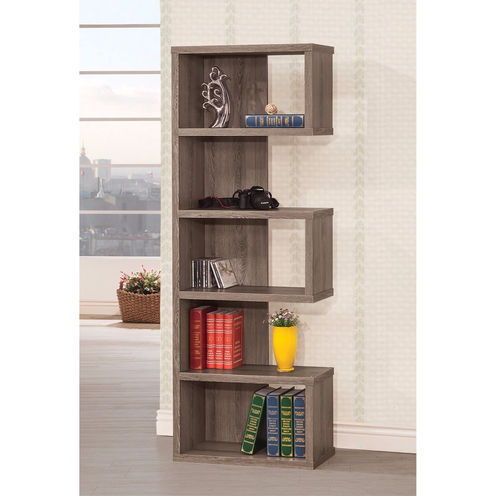 Sturdy SemiBackless Wooden Bookcase, Gray