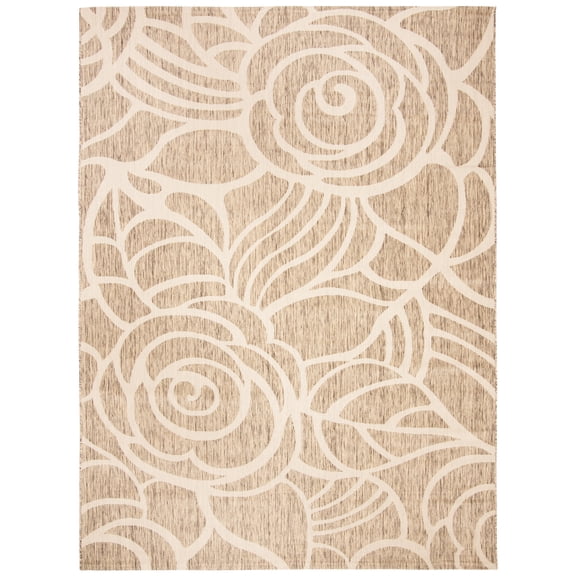 SAFAVIEH Courtyard Chester Floral Indoor/Outdoor Area Rug, Coffee/Sand, 9' x 12'