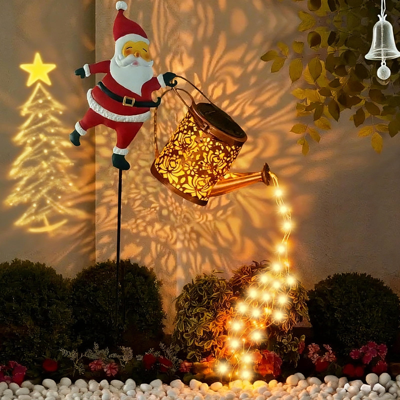 Christmas Gold Solar Santa Kettle Lights Garden Lawn Decorative Lights,Garden Solar Watering Can Light Christmas Santa Ground Light Outdoor Xmas Yard Decor Lamp for Outside Gardens Gift Lawn Patio