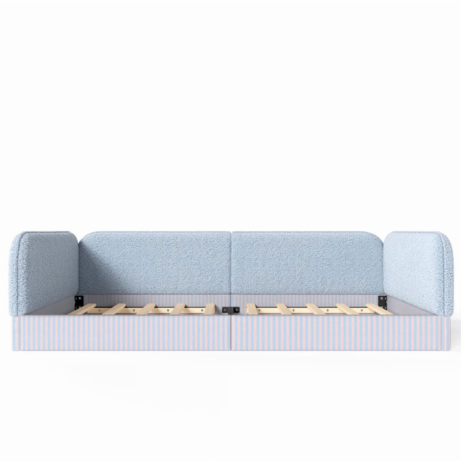 Queen Size Upholstered Floor Daybed Frame for Kids, Half-Enclosed Montessori Platform Bed with 3-Sided Surrounding Guardrails