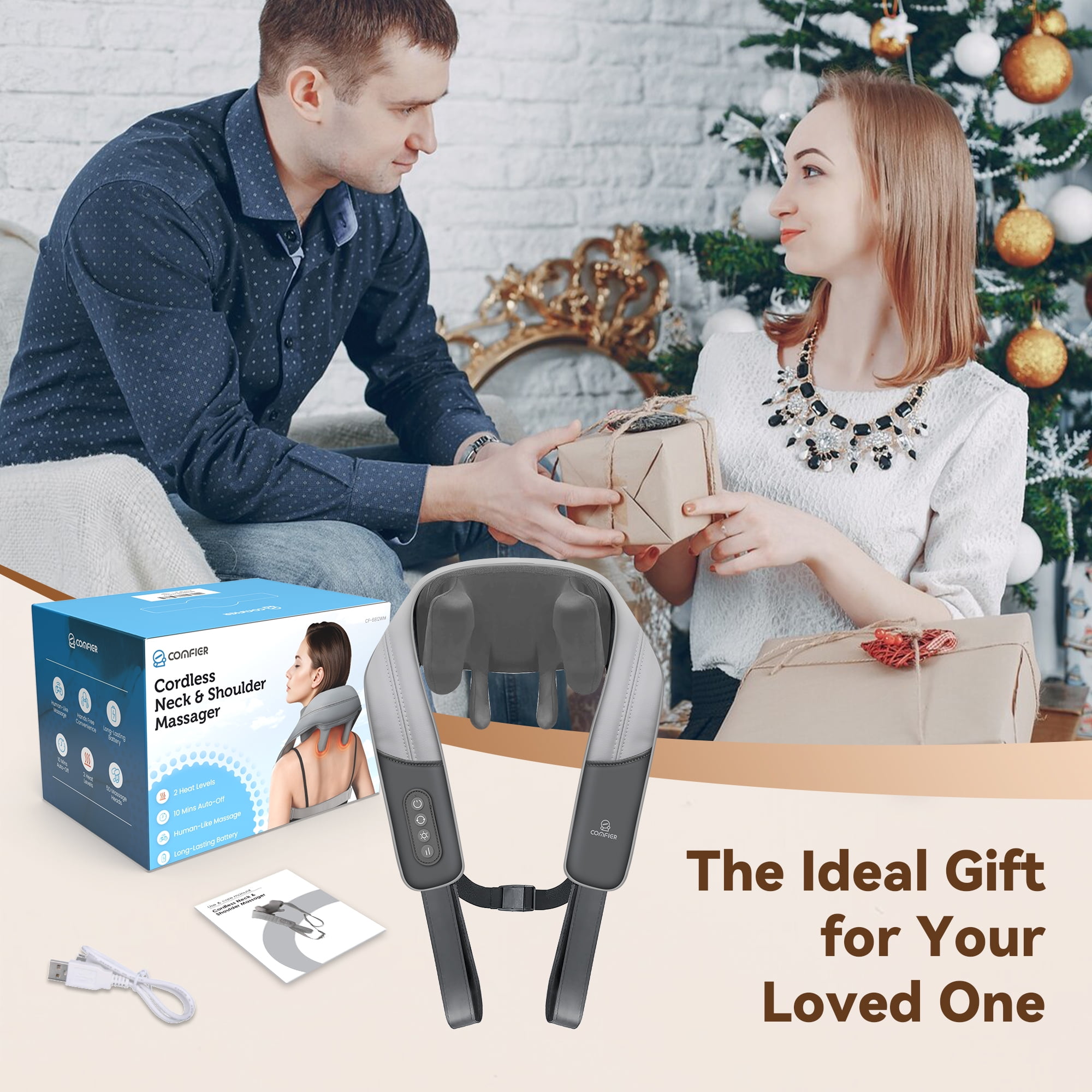 Comfier 4D Cordless Neck and Shoulder Massager with Heat, Shiatsu Kneading Back Massagers for Pain Relief