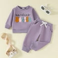 thumbnail image 2 of Durtebeua Toddler Baby Boy Fall Winter Clothes Color Block Long Sleeve Sweatshirt Pullover Tops + Joggers Pants Outfit Set Z02-Light Purple,3-6 Months, 2 of 7