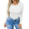 thumbnail image 2 of Fangasis Ladies Jumpsuit Crew Neck T Shirts Bodysuit Long Sleeve Bodysuits Women Basic Tops Sexy Holiday White L, 2 of 4