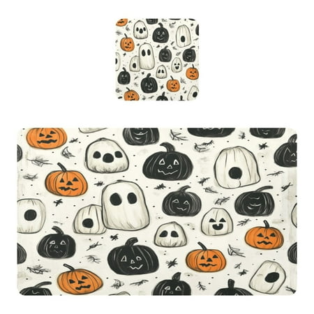 

Wobogo Ghosts and Pumpkins Placemats Coasters Set of 1 Heat-resistant Non-slip Easy to Clean Square Dinner Plate Mat