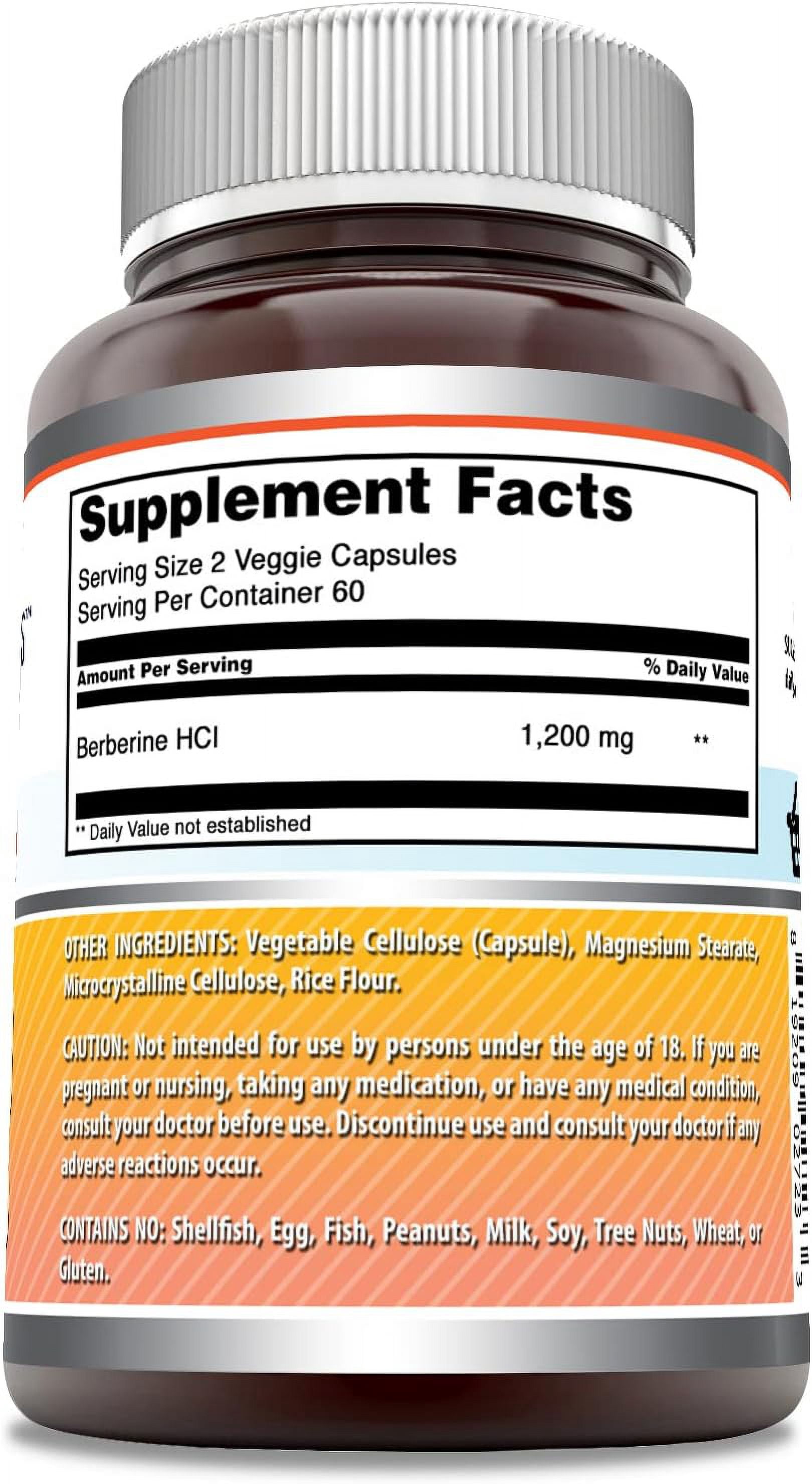 Amazing Formulas Berberine 1200 mg per Serving 120 Veggie Capsules Supplement | Non GMO | Gluten Free | Made in USA | Pack of 2