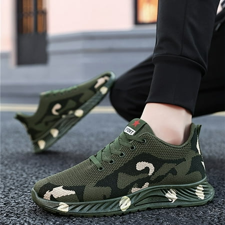 

SHZHRUKUNSHM Camo Durable Men‘s Sports Shoes for Outdoor Hiking and Training Comfortable Sneakers for Students‘ Exercise Footwear