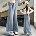 thumbnail image 2 of Girls' Jeans Denim Elastic Wasit Wide Leg Baggy Loose Soft Kids Clothes Size 9-10 Years, 2 of 8