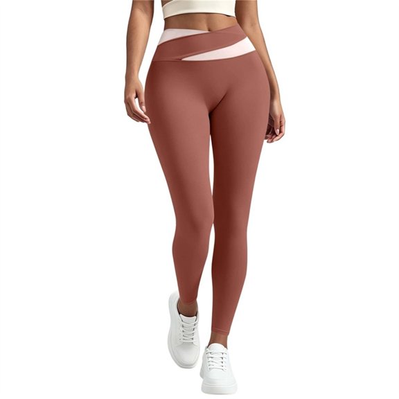 DailyTrove Women High Waist Color Block Cross Waist Yoga Leggings Stretch Tummy Control Workout Running Pants