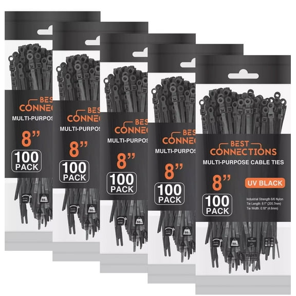 500 Pieces 8" Screw Down Nylon Cable Zip Ties Mounting Hole 50 Lbs Test Black