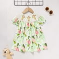 thumbnail image 3 of Zehjuhan Toddler Girls Easter Dress Floral Cross Embroidery Bubble Short Sleeve A-Line Pleated Full Flower Print Green，18-24M, 3 of 10