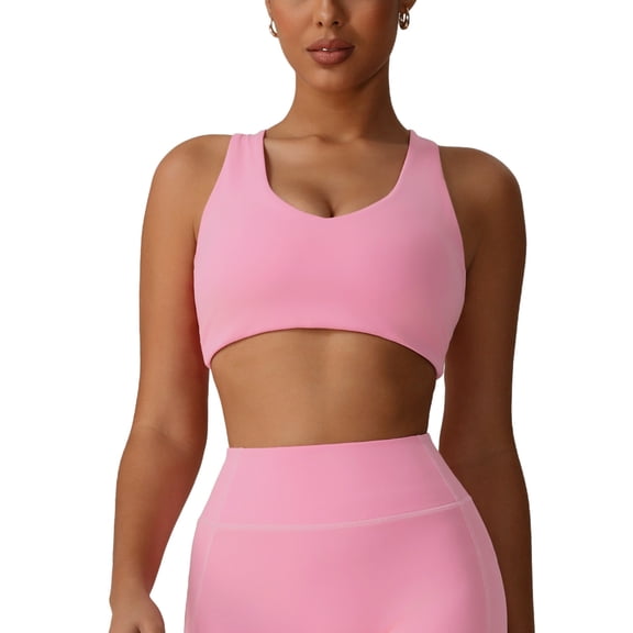 Bosfbaoi Women's Heart Cutout Crisscross Back Sports Bra, Medium Support Seamless Workout Bra, Breathable Moisture Wicking Gym Top for Yoga Running