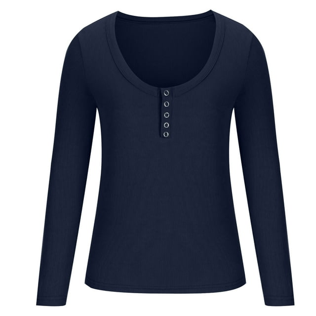 Dealovy Scoop Neck Tops for Women Fall Slim Fitted Long Sleeve Pullover Ribbed Solid Color Basic Inner Top Size S-XXXL