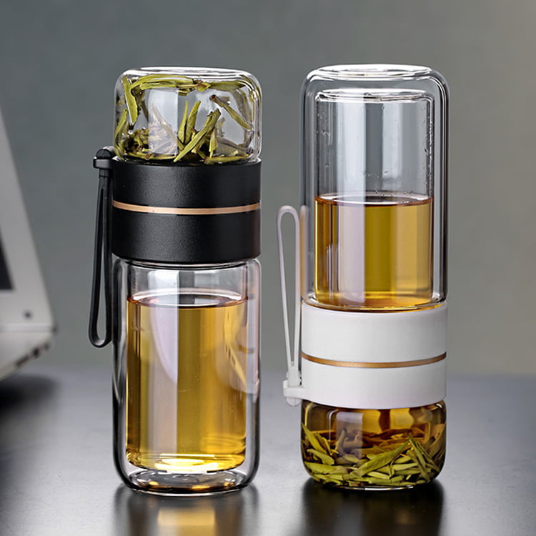 Pure Zen Tea Tumbler with Infuser | BPA Free Double Wall Glass Travel Tea  Mug