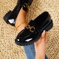 thumbnail image 4 of Lug Sole Loafers for Women Fashion Metal Chain Slip on Penny Loafers Round Toe Low Heel Wedding Party Dress Shoes Black Size 8.5, 4 of 6