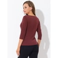 thumbnail image 3 of Blusa Estampado De Pata De Gallo Manga 3/4 Cuello Del Barco Oficina Trabajo Para Mujer Rojo1 XL, 3 of 4