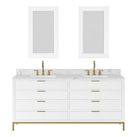 Water Creation Bristol 72"W Wood Double Bathroom Vanity in Pure White & Gold