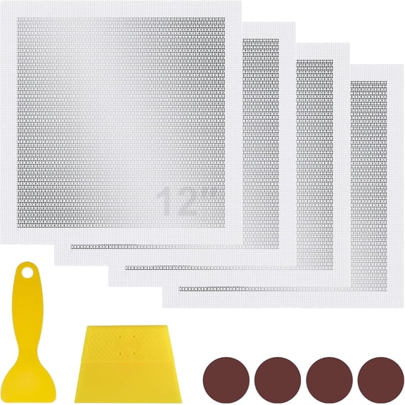 12 x 12 Inch Drywall Repair Kit, 4 count Heavy Duty Self-Adhesive Mesh Patch Kit for Large Holes - Includes Scraper & Sandpapers, Ideal for Drywall, Sheetrock, Wall and Ceiling Repairs