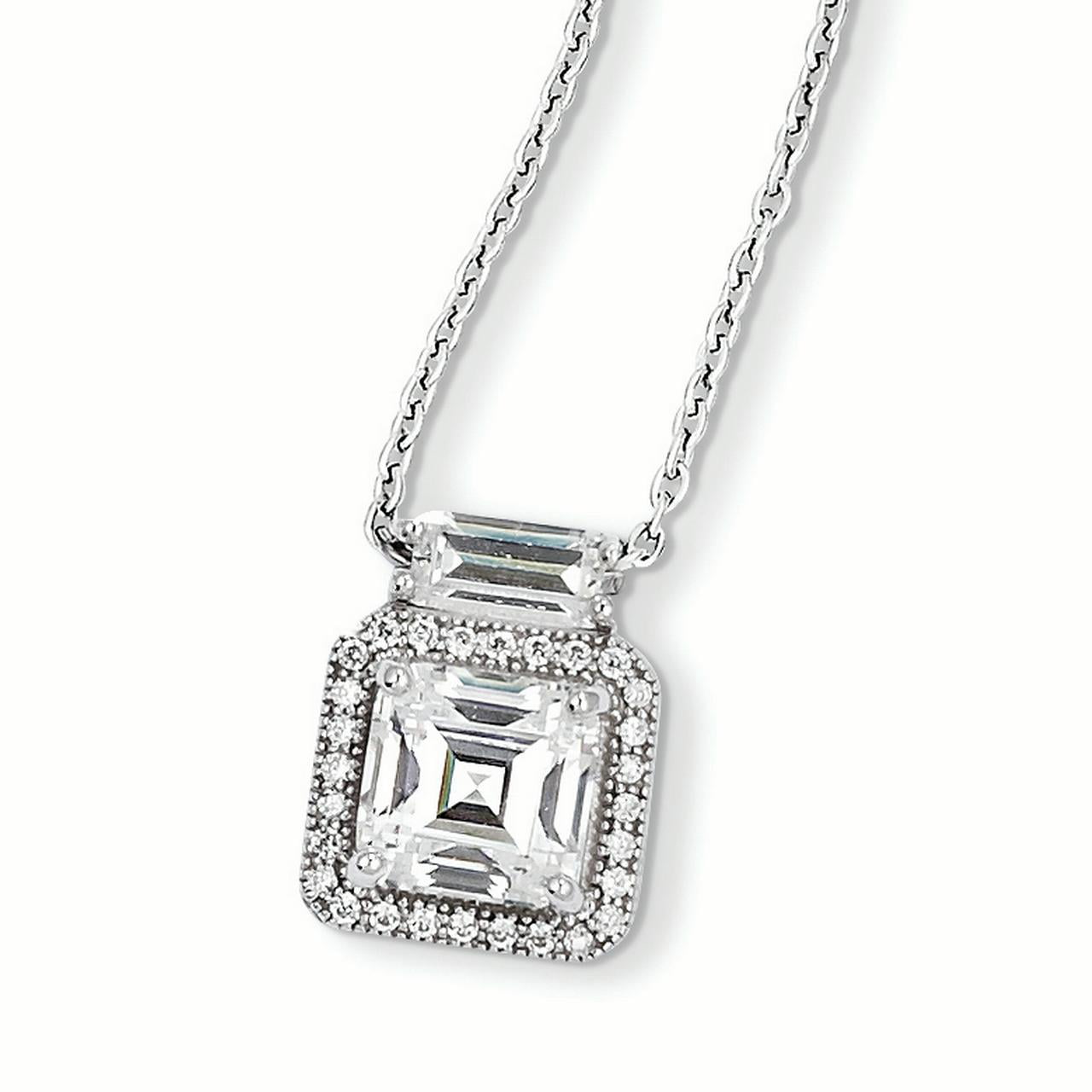 Sterling Silver 18in W/ Rhodium-plated & Synthetic CZ Brilliant Embers Necklace