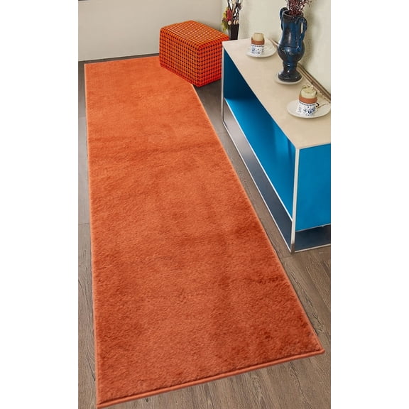 Custom Size Anti-Slip Machine Washable Soft Pile Orange Carpet Runner Rugs ( 14' x 26")