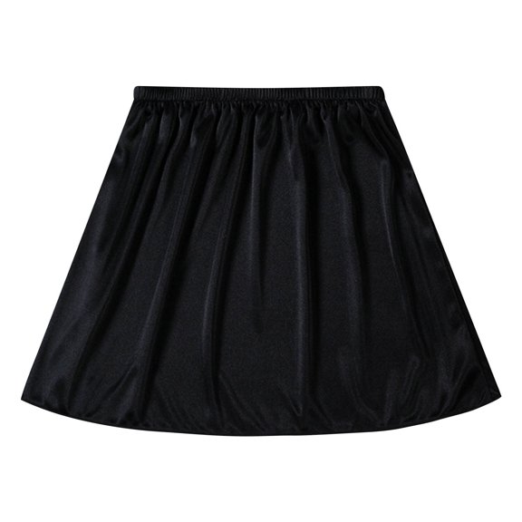 FAWUUDO Women's Slip Skirt Solid Color Elastic Waist Lace Hem Half Slips Underskirt for Sheer Skirt Black