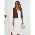 thumbnail image 6 of Chiclily Women's 3/4 Sleeve Cropped Cardigans Sweaters Coffee XL Lightweight Open Front Shrugs for Women, 6 of 7