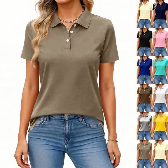 Women's Golf Polo Shirts Short Sleeve Sun Protection Golf Shirts for Women Quick Dry Collared Polos Light Brown 2XL