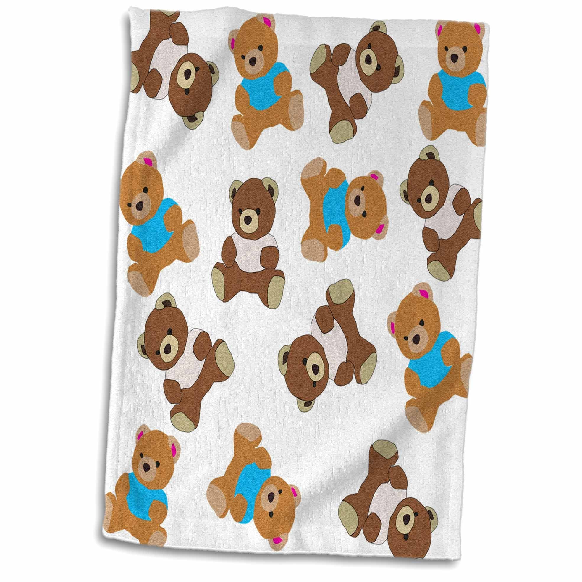3dRose Image of Cute Teddy Bears In Repeat Toss Pattern Towel, 15 by