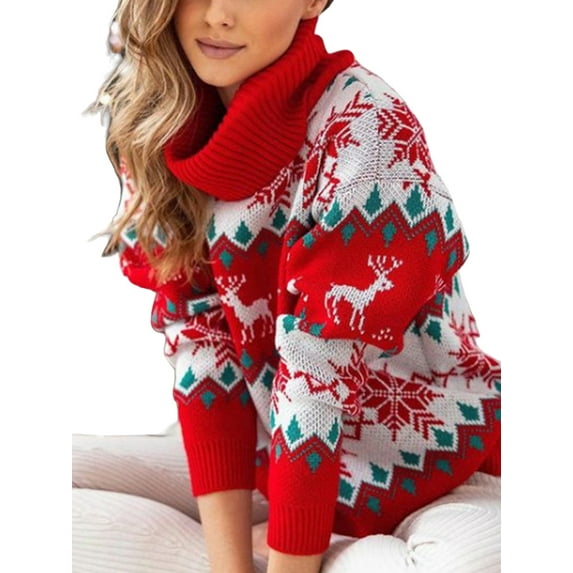 DYMADE Women Christmas Long Sleeved Jacquard Printed Sweater Warm Top