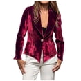 thumbnail image 3 of SROBPTY Womens Jackets, Blazer for Women, Women's Solid V-neck Button Up Long Sleeve Velvet Jacket Cardigan Top Wine,S, 3 of 5