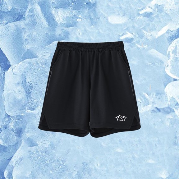 SGFCWSX Boys Athletic Shorts Quick Dry Ice Silk Elastic Waist with Pockets Summer Sports Shorts for Kids Black Size 7-8 Years