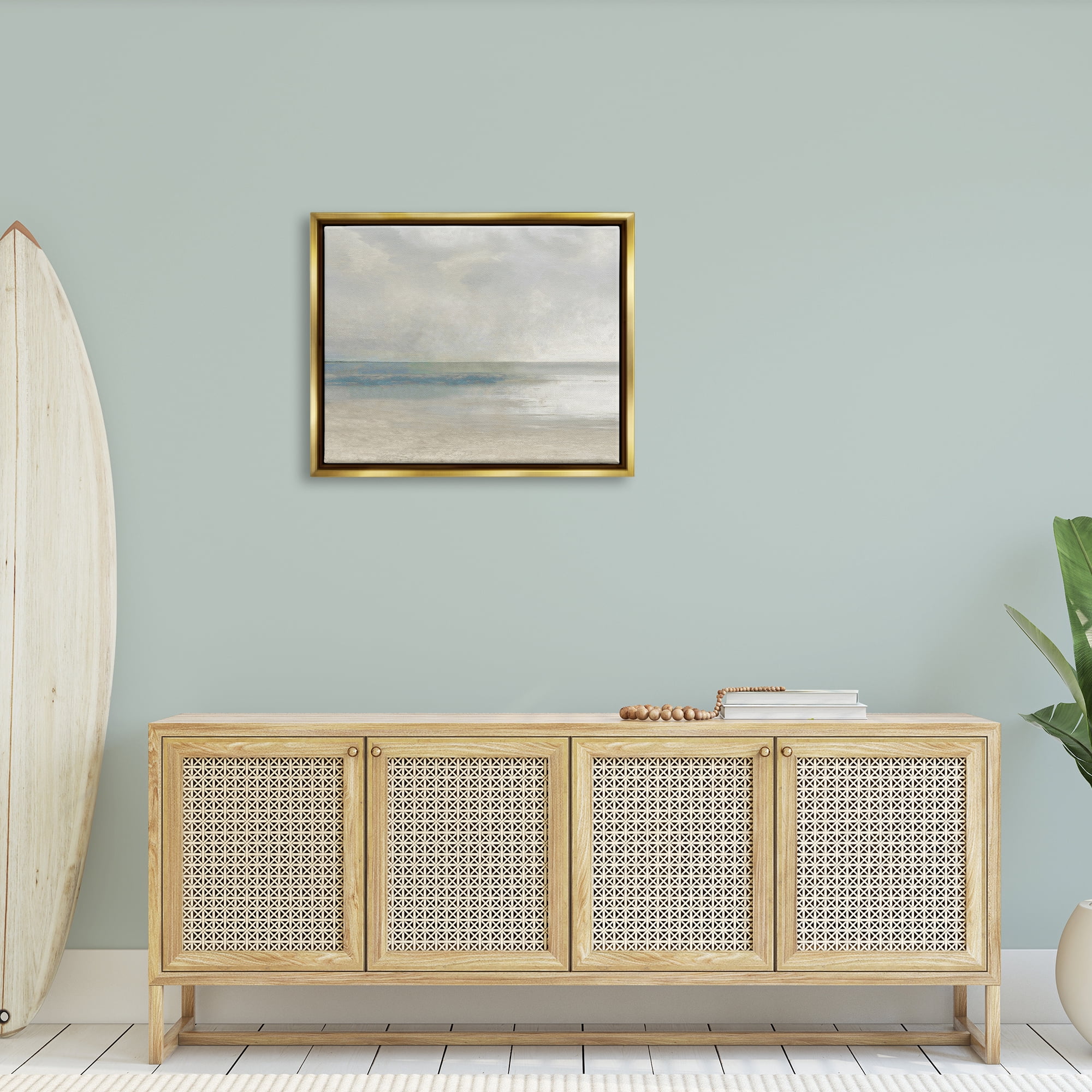 Stupell Abstract Beach Horizon Landscape Landscape Painting Gold Floater Framed Art Print Wall Art
