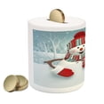 thumbnail image 2 of Snowman Piggy Bank, Smiling 3D Style Mascot with Hat and Scarf Snowy Mountains Trees Seasonal Happy, Ceramic Coin Bank Money Box for Cash Saving, 3.6" X 3.2", Multicolor, by Ambesonne, 2 of 4