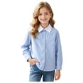 thumbnail image 3 of WUANDIXFA Girls Dressy Tops 2-18 Years Girls White Dress Shirt Long Sleeve School Blouse Formal Button Down Top for Big Kids,Light Blue,2-3 Years, 3 of 9