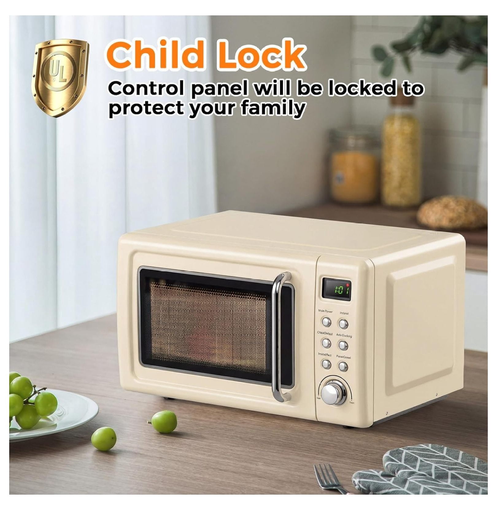 0.7 Cu.ft Microwave Oven, 700W Countertop Microwave - 5 Power Levels, Defrost, Auto Cooking, LED Display, Child Lock, Cream White - Kitchen, Dorm, RV