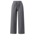 thumbnail image 6 of Ediodpoh Women Casual Solid Color Trouser Pant Cotton Blend Drawstring Elastic Waist Pocket Long Wide Leg Pants Pants for Women DY XXXL, 6 of 8