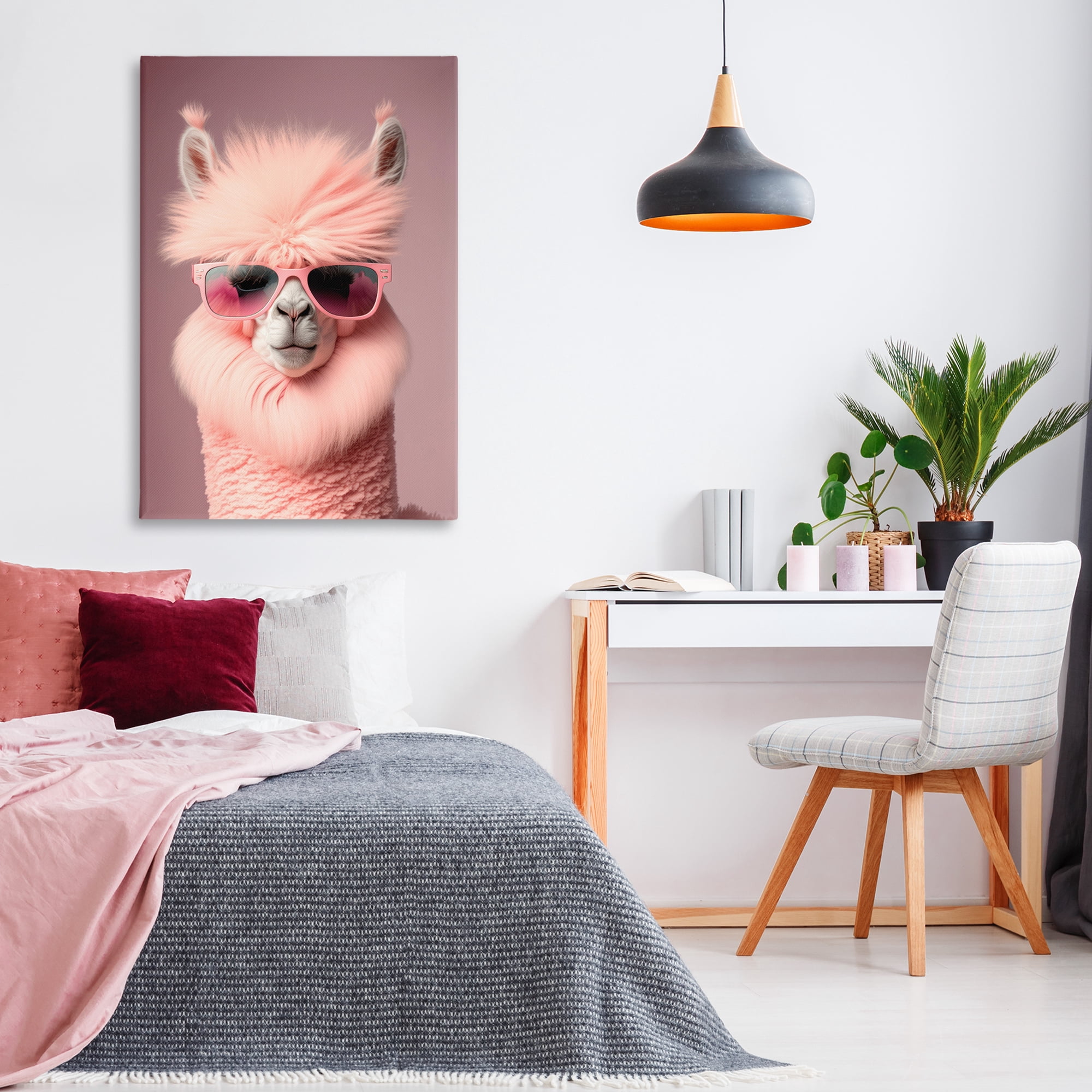 Stupell Industries Fluffy Pink Glam Alpaca Animals & Insects Painting Gallery Wrapped Canvas Art Print Wall Art, 30 x 45