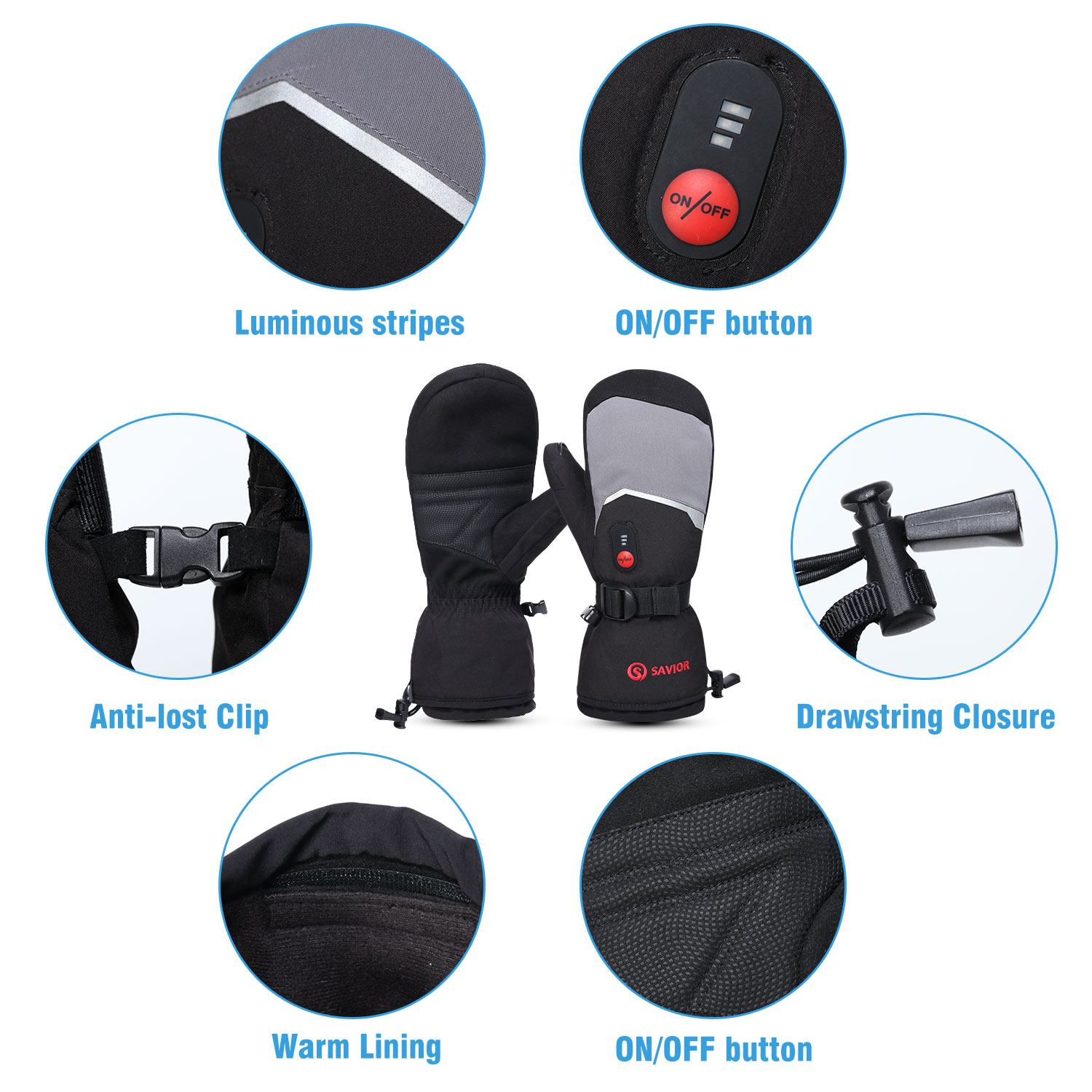 Heated Winter Gloves Rechargeable ，SAVIOR Women Men Ski Gloves Waterproof Mittens Gloves For Winter Outdoor Work Skiing