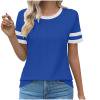 thumbnail image 4 of asjyhkr T-Shirts d'Été pour Femmes à Col Rond, Chemises à Carreaux à Manches Courtes, Tendance, Décontractées, Extensibles, Confortables, Blouses à Blocs de Couleur, 4 of 4