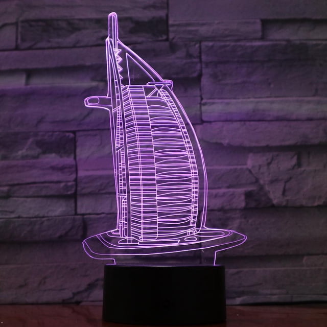 Lámpara de ilusión LED con luz nocturna 3D Burj Al Arab Hotel