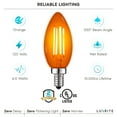 thumbnail image 6 of Luxrite E12 LED Filament Orange Light Bulb, 4.5W=40W, Colored Glass Candelabra Bulb, UL, E12, Decoration, Party 2 Pack, 6 of 7