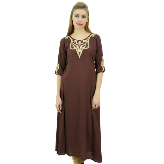 Bimba Womens Rayon Designer Brown Embroidery A-Line Kurta Tunic With Pockets-20