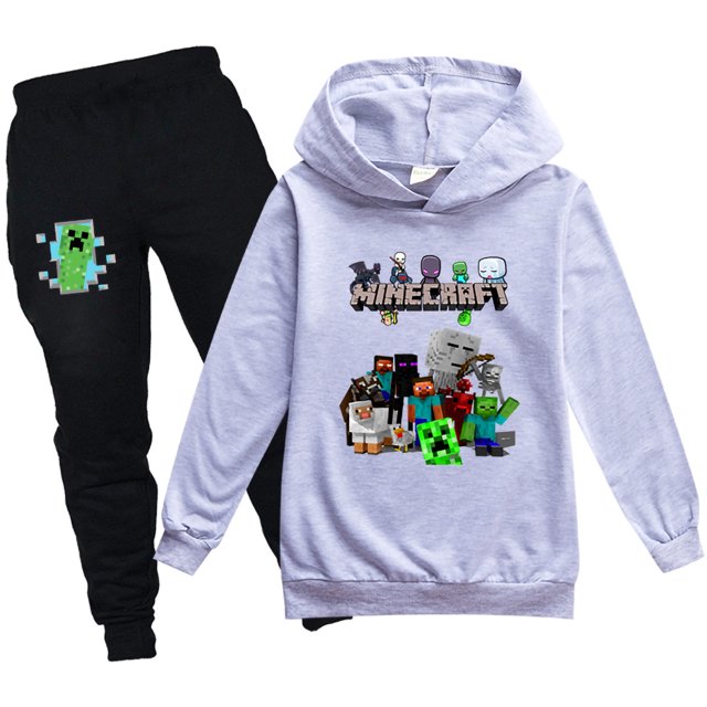 MINECRAFT MC Garçons Filles Ensemble Décontracté Chandail à Capuchon et Pantalon de Jogging 2, Tenue de Sport pour Ados de 5 à 13 Ans