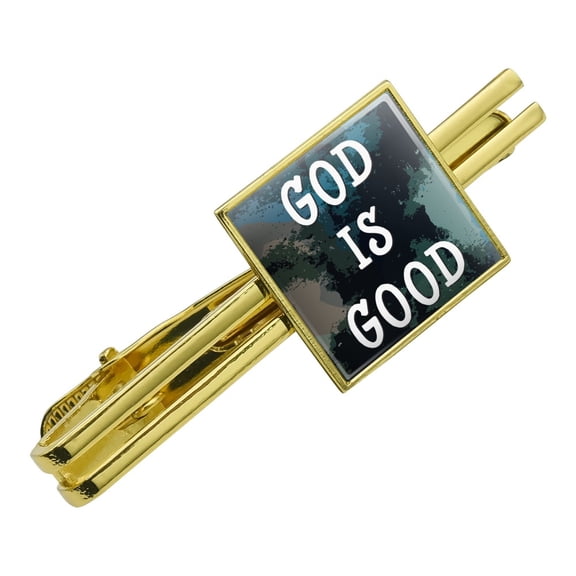 God is Good Christian Inspirational Religious Square Tie Bar Clip Clasp Tack Gold Color