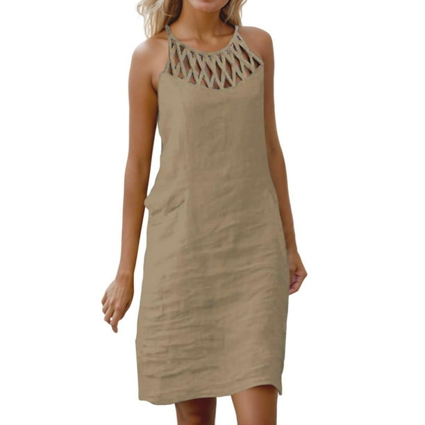 Vestido veraniego floral con cuello hueco y corte A para mujer 2025: vestido informal de playa con bolsillos