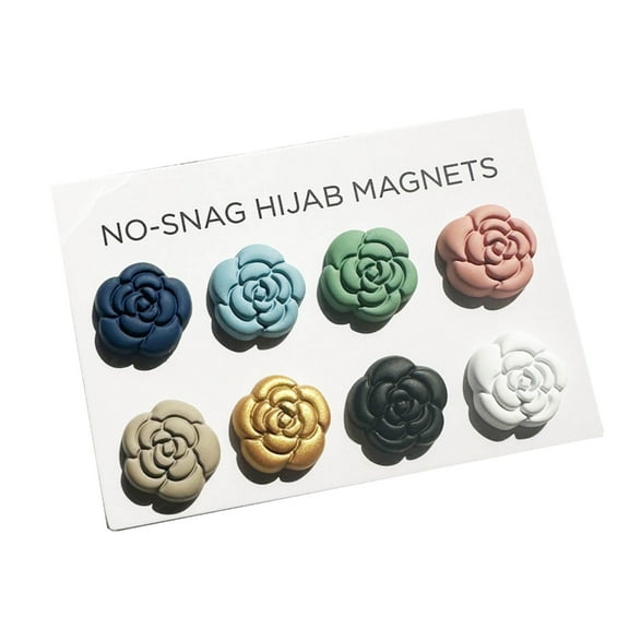 Necvior 8 Pairs Multi Use Magnetic Scarf Pin Camellia Flowers Lapel Pin Hijab Brooches