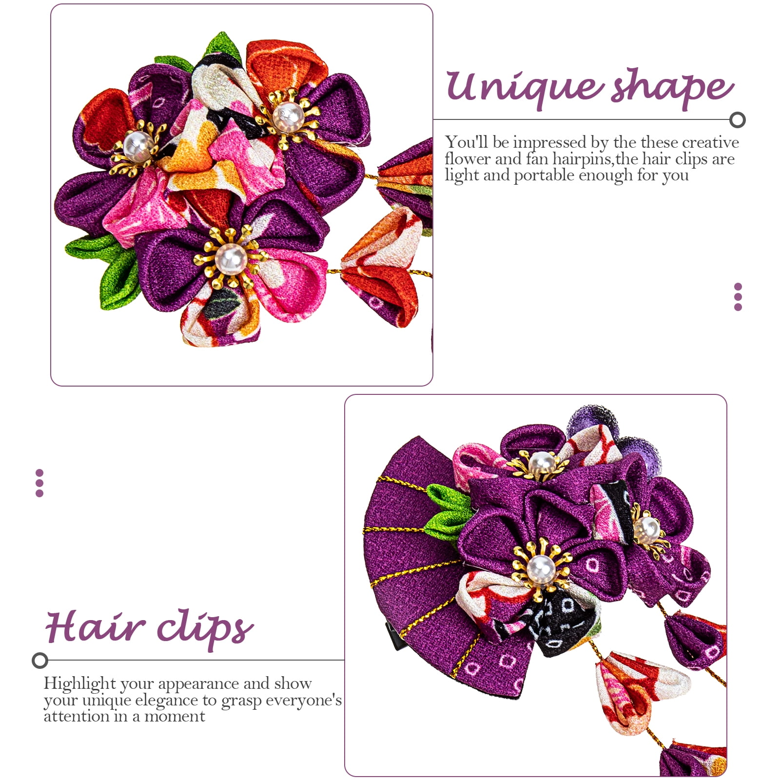 Japanese Hair Accessories with Flower Fan Clips for Women
