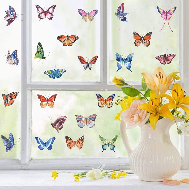 25Pcs Colorful Butterfly Window Clings Double-Sided Anti-Collision ...